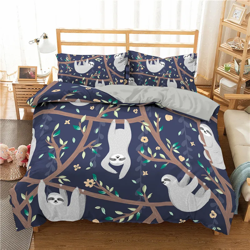 ZEIMON Cartoon Bedding Set 3D Sloth Printed Duvet Cover Set 2/3pc Bedclothes With Pillowcase Bedspreads For Home Textiles