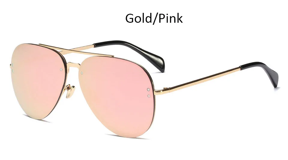 Gold Pink Зеркальные Солнцезащитные очки для женщин, золотые, модные, брендовые, розовые, женские солнцезащитные очки, Ретро стиль, без оправы, сплав, мужские солнцезащитные очки oculos - Цвет линз: Gold Pink