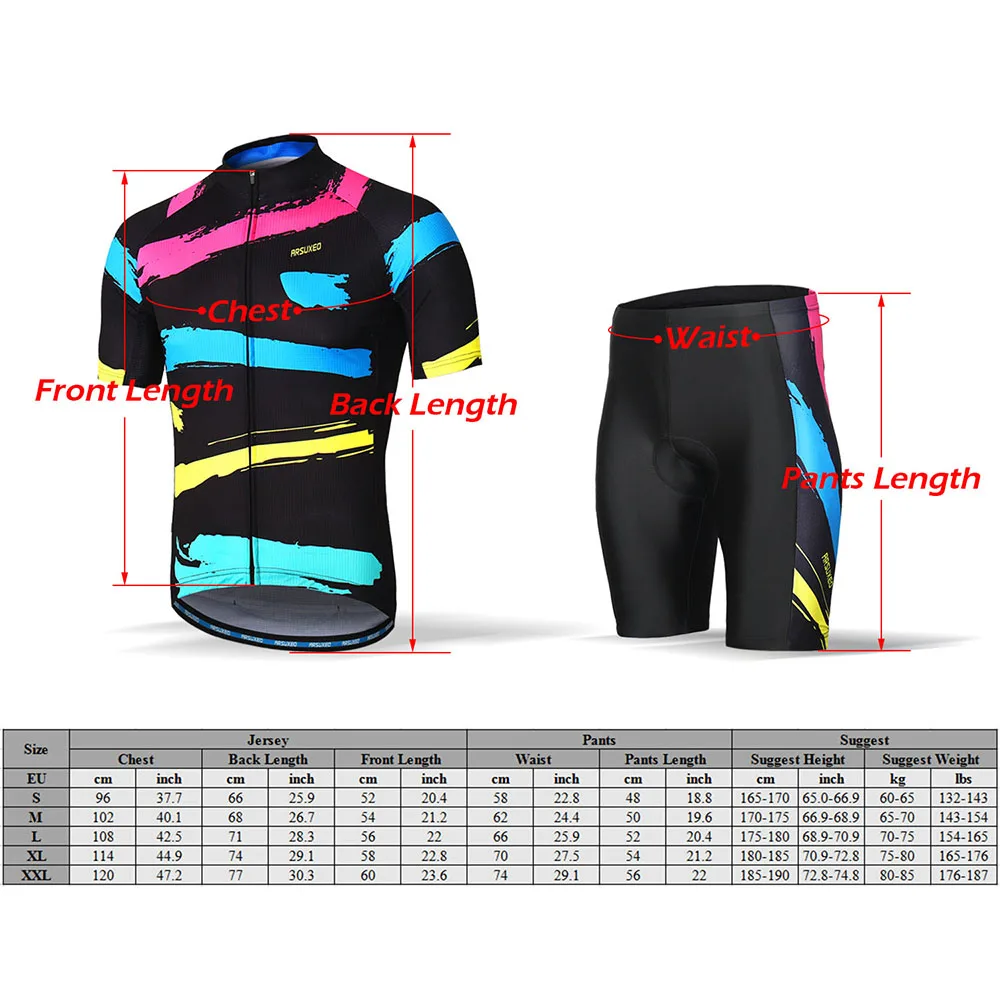 

ARSUXEO Cycling Jersey Short Pants Men's Cycling Clothing Set Short Sleeve Set Quick-dry Shirt 3D Cushion Padded Ciclismo