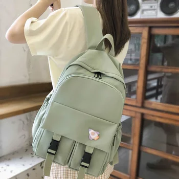 

DIFA Solid Color waterproof nylon Women Backpack Large capacity insert buckle Schoolbag for teenage girls Travel bag Mochilas