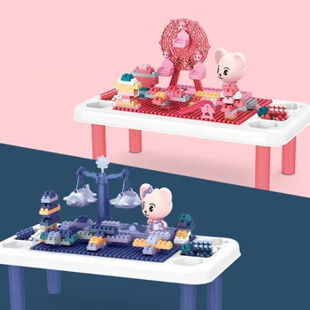 

New Multifunctional Study Table Building Blocks Game Desk DIY Assembly Bricks Early Education Toys For Kids Birthday Gift