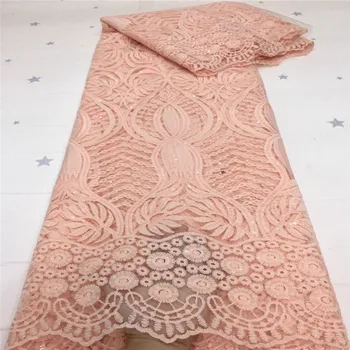 

2021 pink Embroidery African Mesh Lace Fabrics Sequins Lace Fabrics Flower Pattern Sequence Laces Fabric for Nigerian Net Lace
