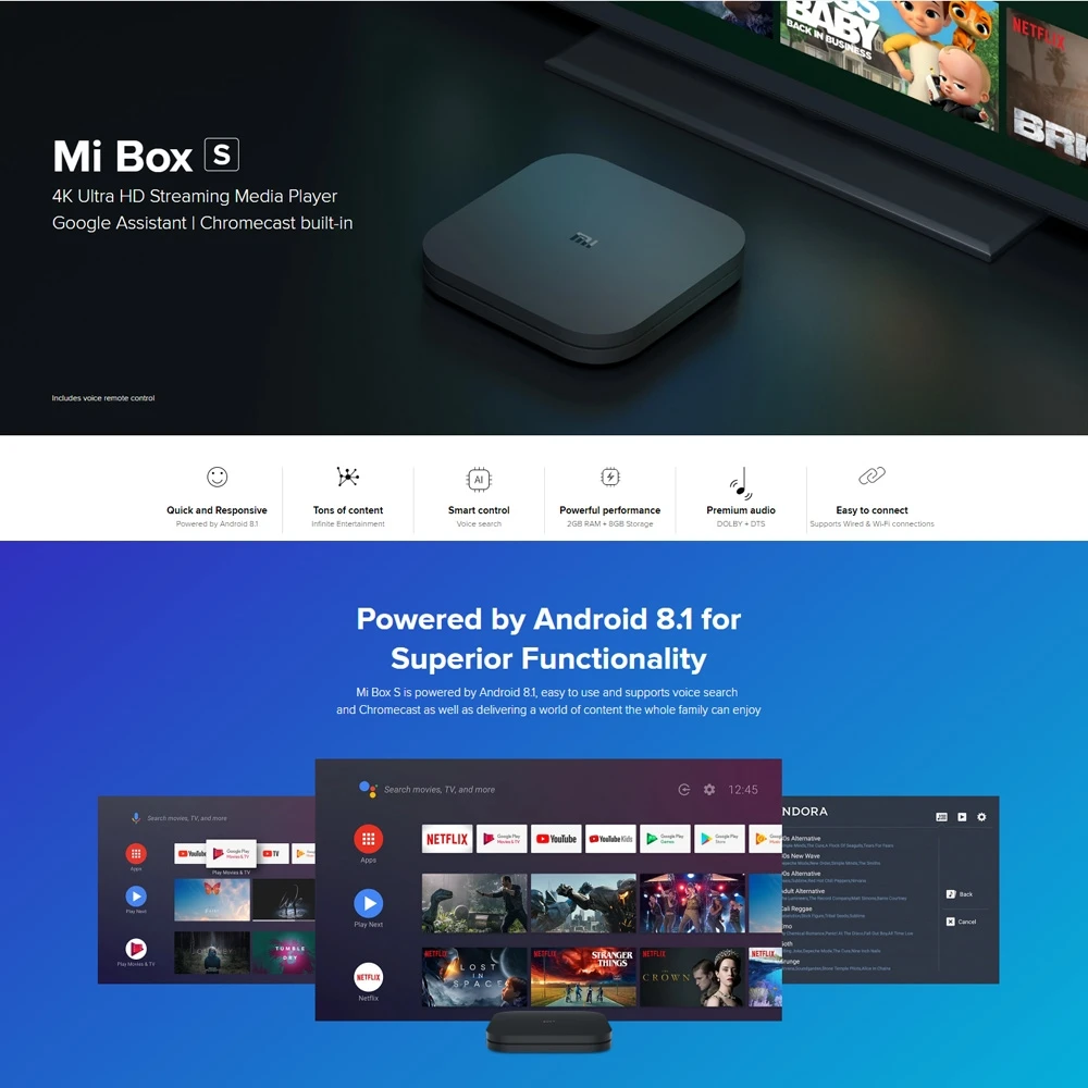 Xiaomi mi Box S 4K HDR Android tv 8,1 mi Boxs 2G 8G wifi Google Cast Netflix IP tv Set Top mi Box 4 медиаплеер