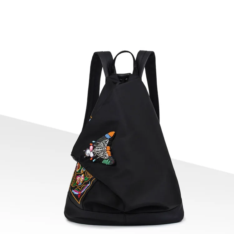 

Chinese-style Embroidered Nylon Backpack Ethnic-Style Handmade Embroidered Backpack WOMEN'S Bag Large Bag a Generation of Fat