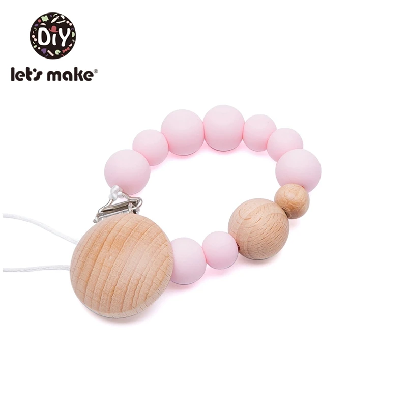 Candy pink Let's Make/Детская Соска-пустышка с зажимом из натурального дерева, силиконовая соска с бусами, цепь, соска для младенцев, ремень для соски, детский Прорезыватель - Цвет: Candy pink