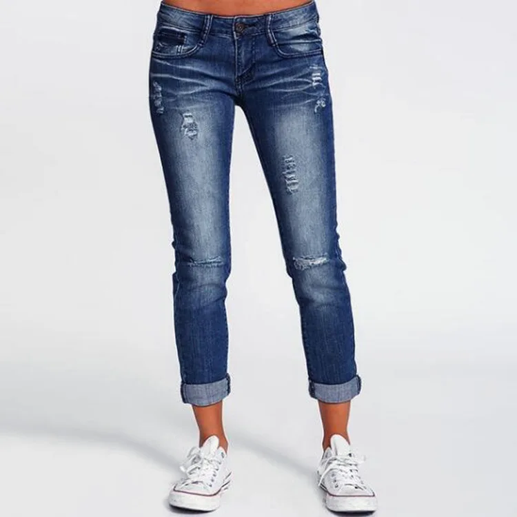 

Holes Slim Fit Women's Pants Ripped Straight Women Jeans Cross Border Exclusive Hot Vintage Women's Sexy Jeans Casual Women Pant