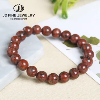 

JD Natural Stone Sesame Red Jasper Round Beads Elastic Bracelet 6 8 10 12MM Pick Size For Wholesale Jewelry Making