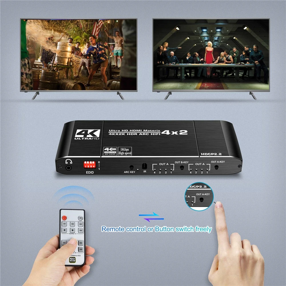 Splitter com Spdif e l 60hz para Ps5 Comutador Matriz r 3.5mm Hdr Hdmi-compatível 2x2 Suporta Hdcp 2.2 Arc 3d 4k @ 2022 4x2 - - Image 4
