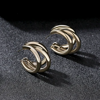 

Simple New Coffee Gold Plating Metal Half Circle Winding Geometric Round Small Stud Earrings for Women Free Shipping