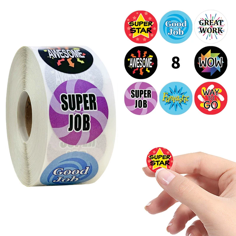500 Pcs Roll Sealing Label Decorative Sticker Good Job Round Sticker Paper Adhesive Sticker For Scrapbooking Stationery Supplies Assorted Stickers Aliexpress