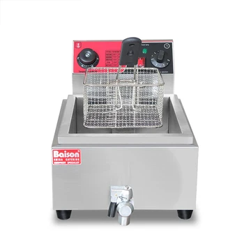

Commercial Fryer Thick Stainless Steel French Fries Machine With Timer With Oil Drain Valve Single Cylinder Electric Fryer