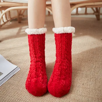 

Ladies Stockings Fleece Lined Stripes Ankle Printed Winter Warm Indoor Hosiery Anti Slip Women's Socks Soft