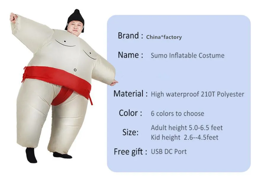 Factory Wholesale Sumo Wrestler Mascot Costume Inflatable Suit Blow Up Party Outfit Cosplay Dress Kid Men Adult Cosplay Dress