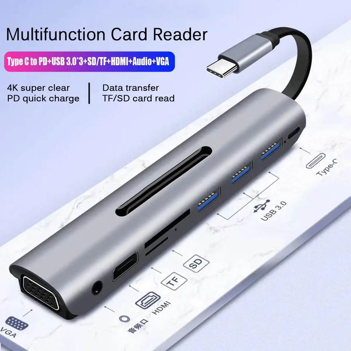 9 в 1 тип-c многофункциональный конвертер USB 3,0 адаптер для передачи данных VGA аудио порт для HDMI SD/TF карты USB3.0