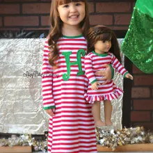 ; Рождественская Ночная одежда для девочек; платье с оборками; Рождественская Пижама для девочек в красную и белую полоску; индивидуальная оригинальная монограмма