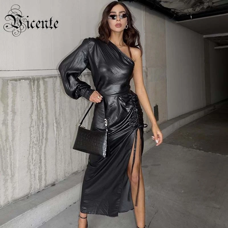 VC All Free Shipping New Trendy Black Long Dress Sexy One Shoulder ...