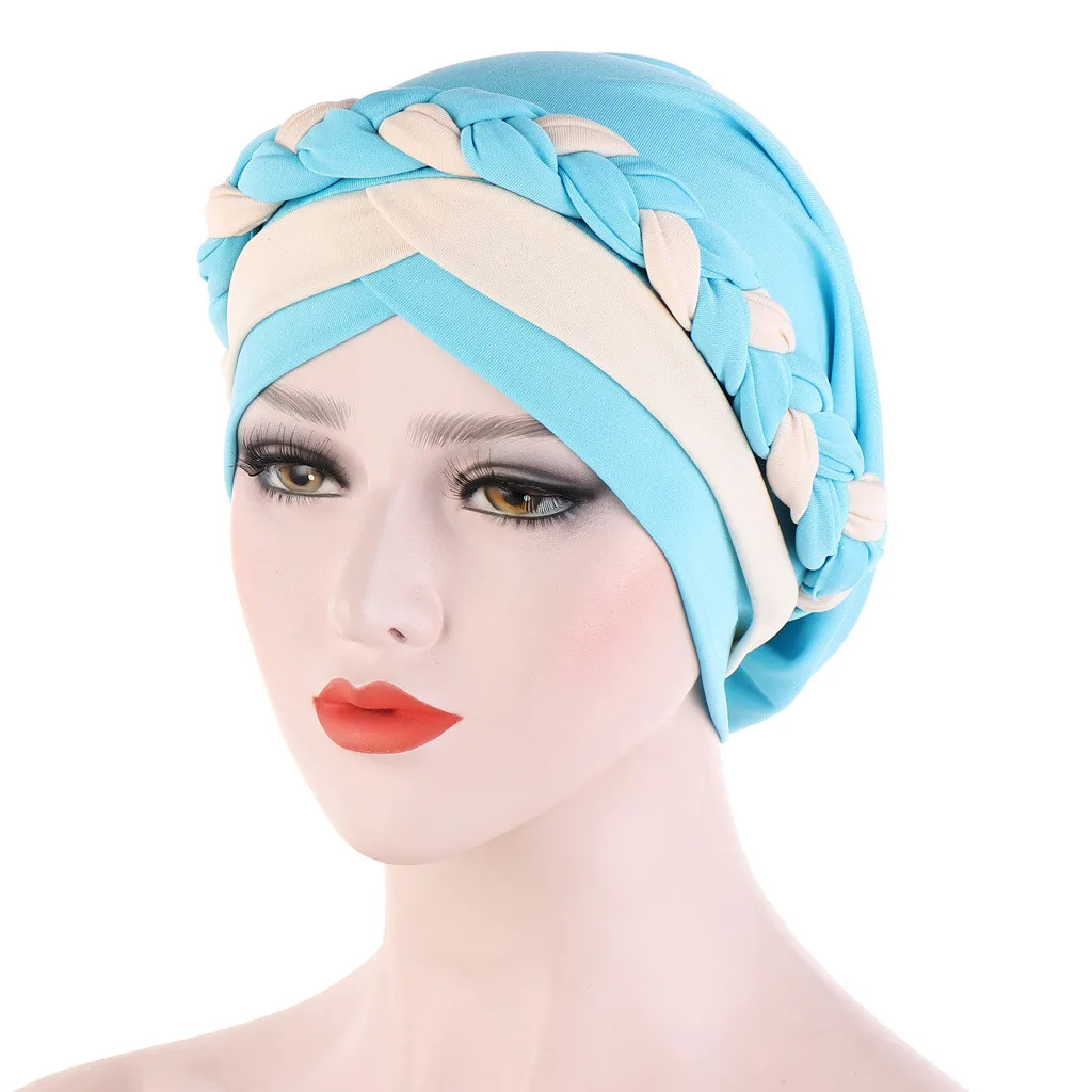 Плетеная индийская шапка бини женские зимние шапки женские мусульманские гофрированные раковые шапочка при химиотерапии шапки мягкие теплые шапки обертывание Дамы капот - Цвет: Sky Blue