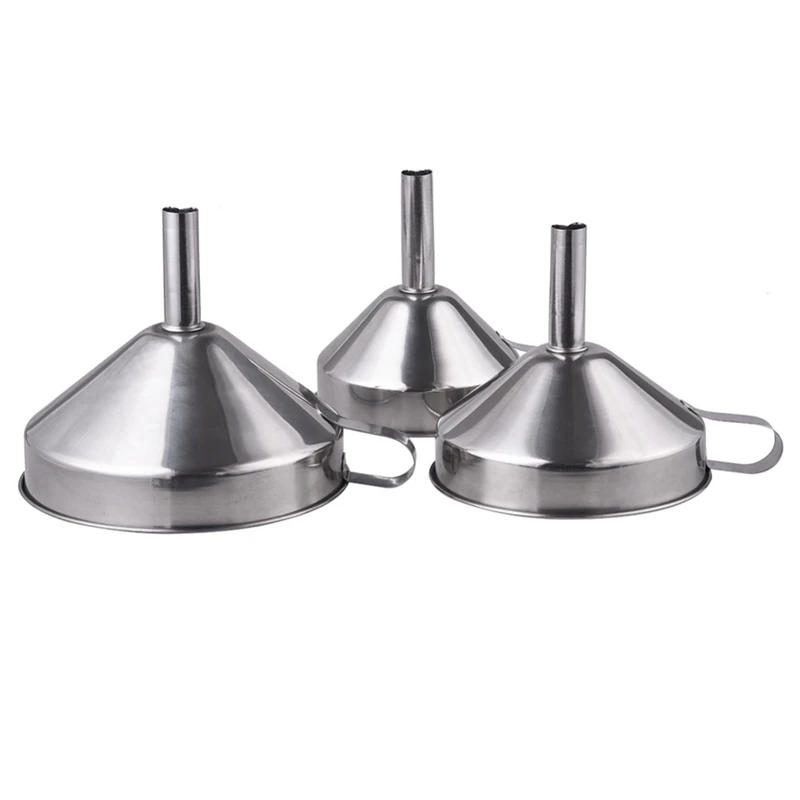 

3Pcs/Set Sliver Stainless Steel Wide Mouth Eco-Friendly Kitchen Funnel Easy To Clean Wine Water Filter Funnel