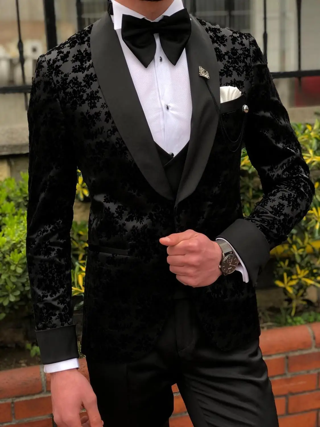 Trajes negros para hombre, esmoquin de boda hecho a medida, traje de novio  de encaje, ropa Formal de negocios para hombre, 3 uds.|Trajes| - AliExpress