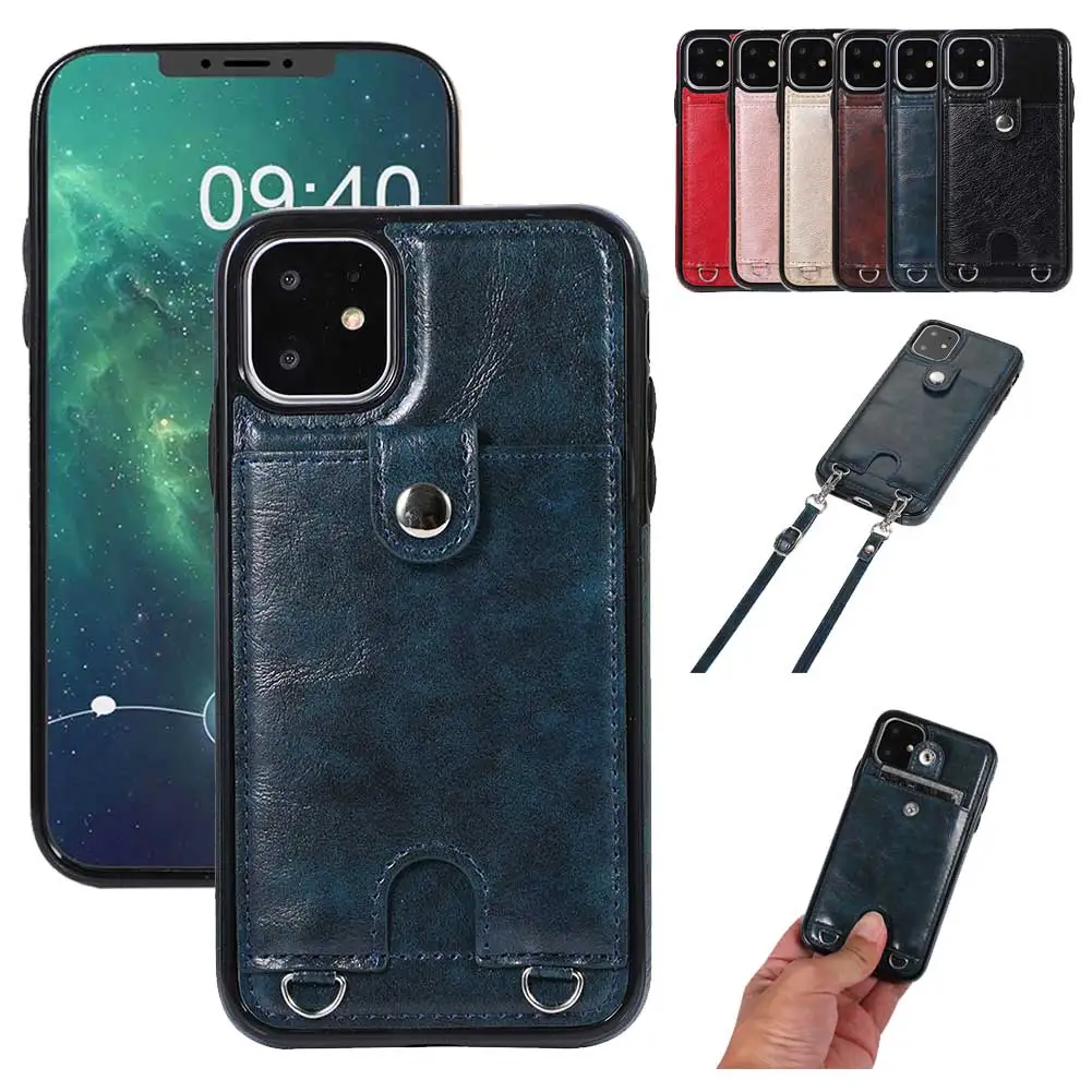 

Card Slot Design Mobile Cover For iPhone 11 Pro 5.8" PU Leather Lanyard Phone Case For iPhone 11Pro 5.8" 11 6.1" 11Pro MAX 6.5"