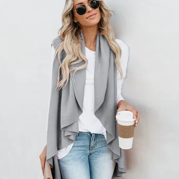 

Women Blouse Cardigan Solid Color Irregular Sleeveless Fashion Cardigan Shirts