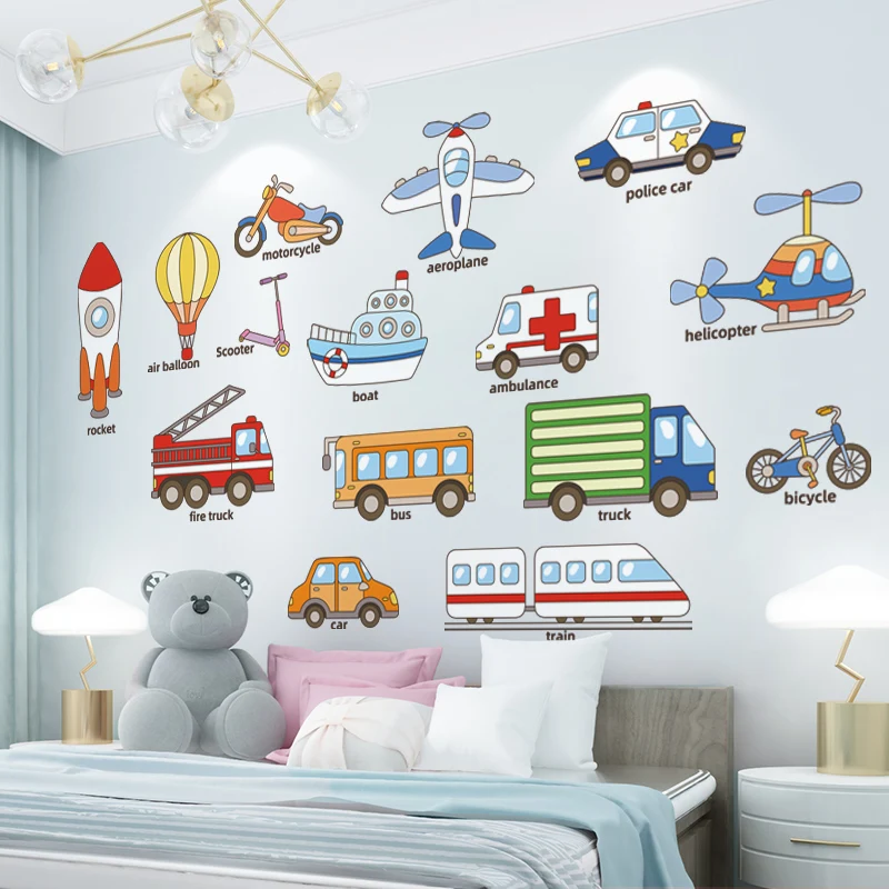 Baby Nursery Childrens Kids Boys Cars Trucks Motorbikes Wall Stickers Bedroom 