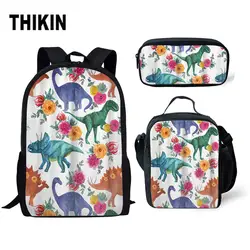 THIKIN комплект школьных сумок для девочек Тиранозавр Рекс, динозавры с принтом 3 шт./компл., Детский рюкзак для мальчиков, мультфильм, Mochila