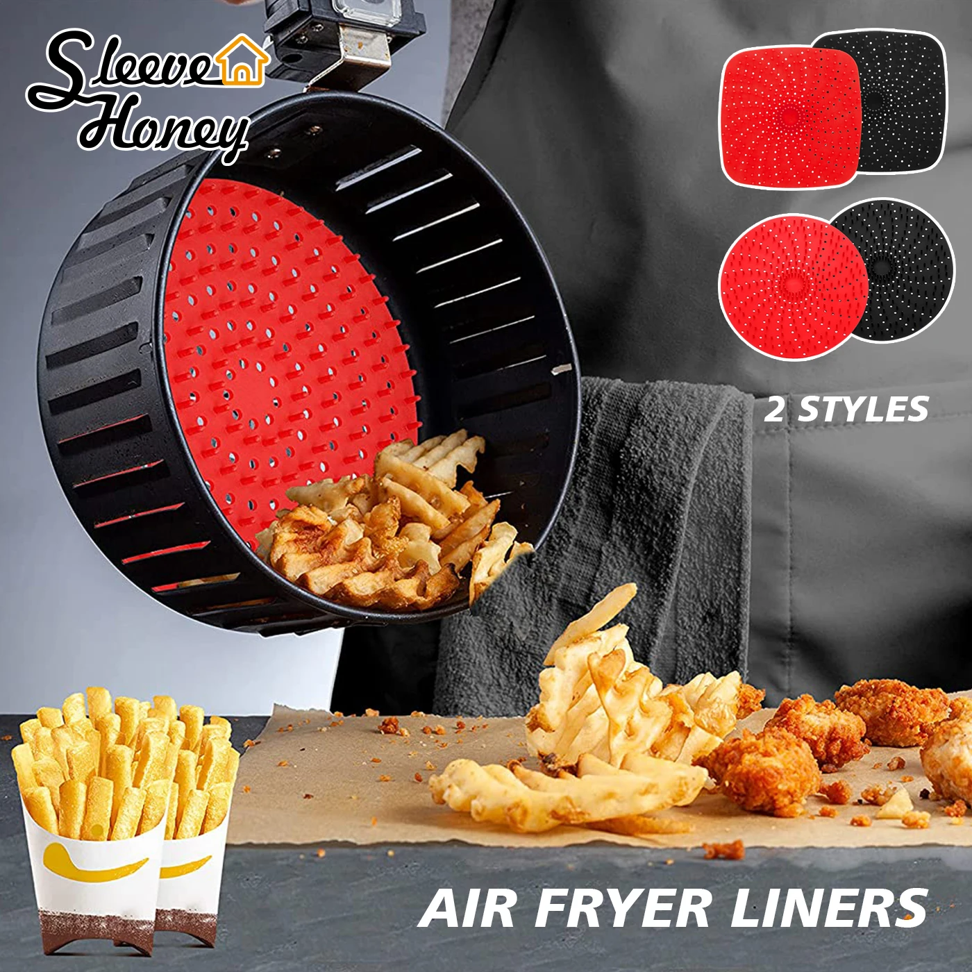 Air Fryer Liner Mat Food Grade Silicone Reusable Antislip Round Air