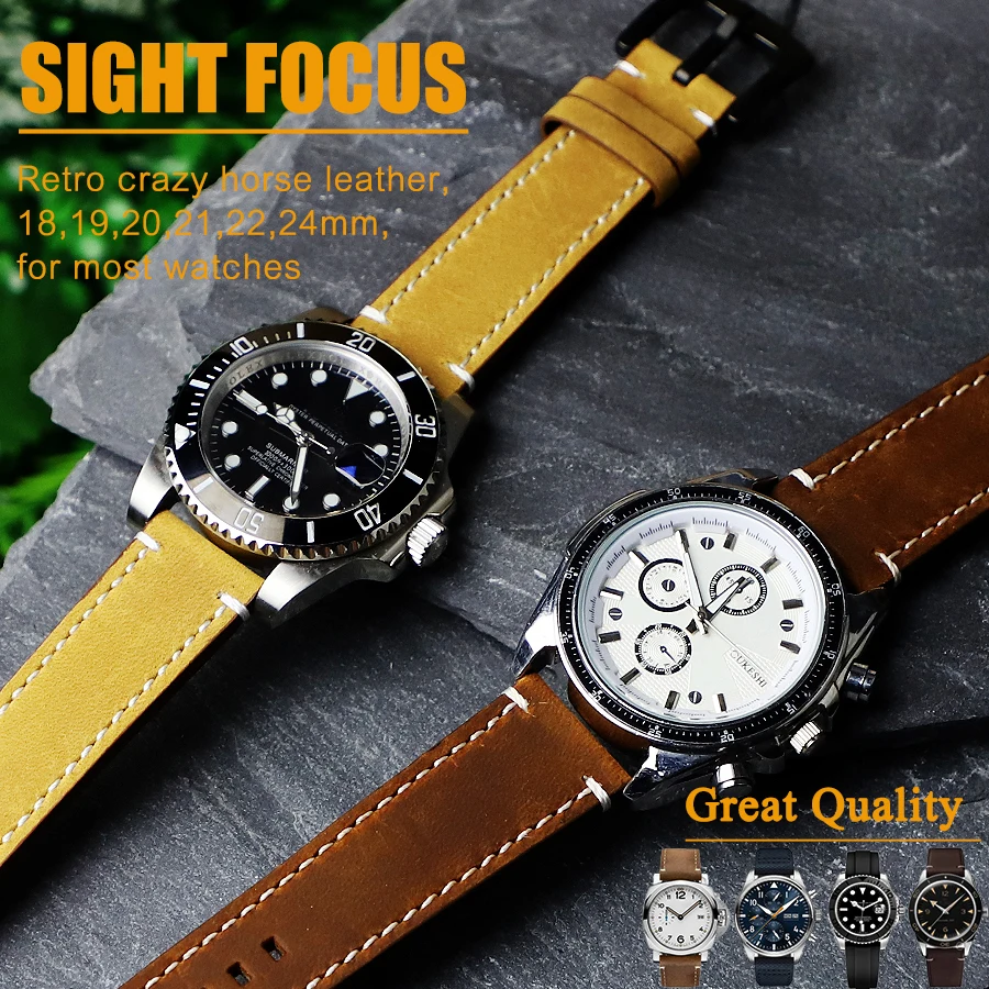 18 19 20 21 22 24mm Quick Release Leather Watch Bands for Rolex Omega  Longines Tudor Black Bay Dive Strap for Tag Heuer Autavia|Watchbands| -  AliExpress