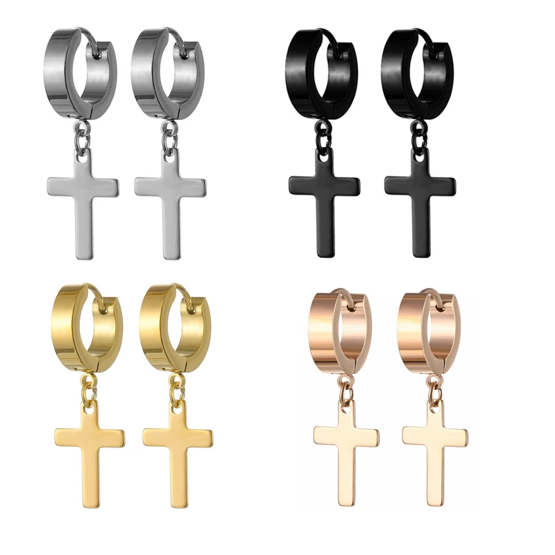 Punk Earrings Men Stainless Steel Dropping Cross Gothic Rock for Women