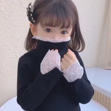 

New Spring Winter Baby Girl Casual Sweater Children's Knitted Woolen Kids Lace Long Sleeve Warm Thicken Turtleneck High Quality