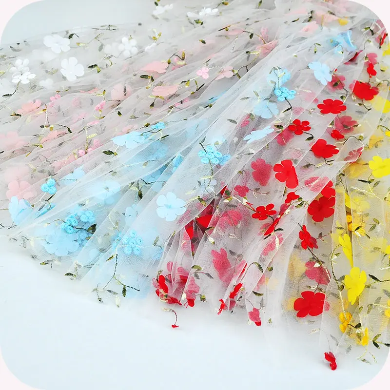 GLace 1Y/лот шифоновая 3D Цветочная вышивка из кружевной сетчатой ткани для одежды юбка ручной работы DIY Материал TX1370