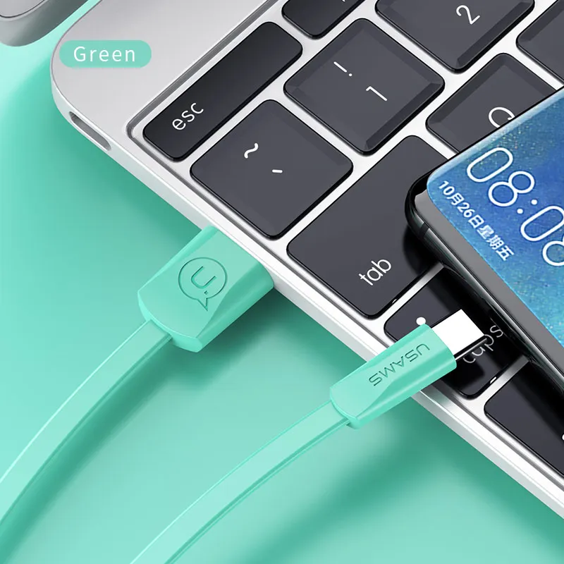 Зеленый USB C кабель для samsung S8, USAMS usb type c кабель для samsung Note 9 8 S9 Xiaomi 8 USB кабель 2A зарядный кабель для мобильного телефона 2 м 1 м - Цвет: Зеленый