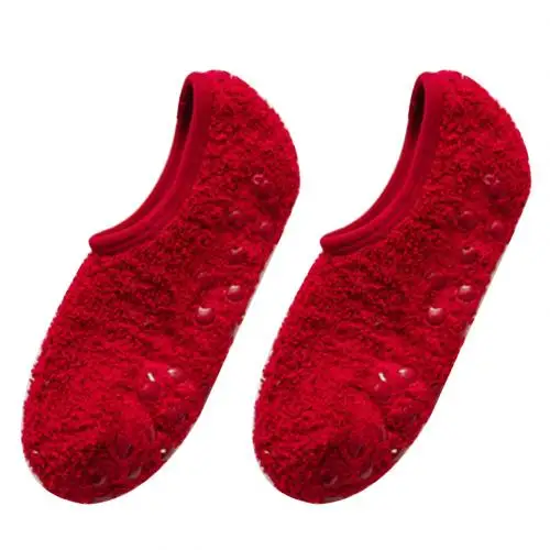 1 пара, женские невидимые короткие носки, Осень-зима, противоскользящие, теплые, коралловый флис, низкие, короткие носки-тапочки, Moomin, носки женски - Цвет: Красный