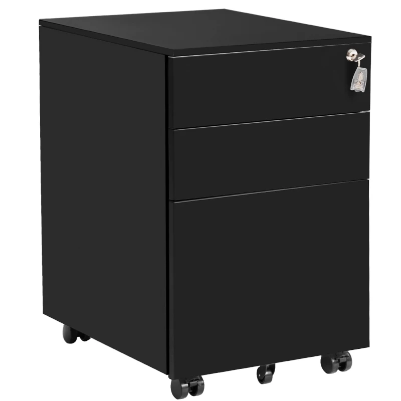 Black Finish Vicllax 3 Drawer Dresser Mobile Cabinet Under Desk Storage with Casters for Home Office 