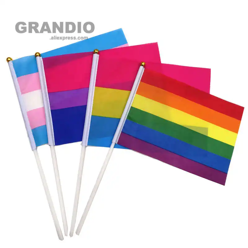 Радуга руки флаг ЛГБТ, гей-Прайд 14x21cm полиэстер Печатный Би-сексуал танспол Pansexual флаги и баннеры с флажками