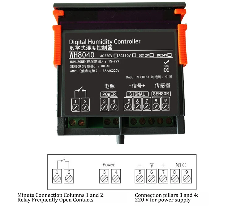 Pymeter WH8040 цифровой регулятор влажности контроллер гигрометра переключатель электронный регулятор влажности 1%-99