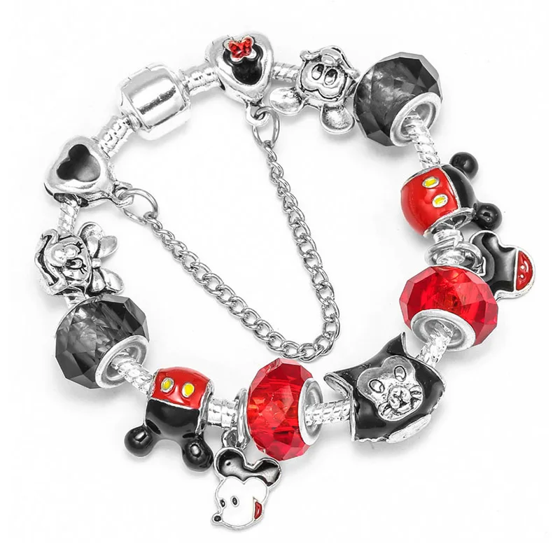 Boosbiy Dropshipping Cute Mickey Minnie Charm Bracelet For Women Kids With Silver Snake Chain Brand Bracelet Christmas Jewelry - Окраска металла: 21