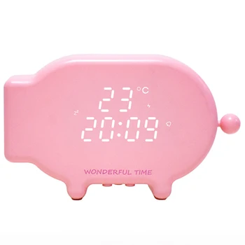 

Cartoon Cute Pig Usb Charging Led Alarm Clock With Temperature Display Snooze Alarm Sound And Light Control Multi-Function Night
