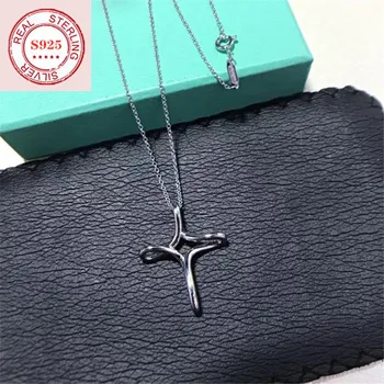 

TIF S925 sterling silver necklace, classic pop cross shape. Fashion vintage ladies jewelry gift