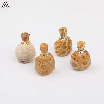 

Natural Coral Jades Stone Mini Perfume Bottle Pendants Necklace Fashion Women Flower Fossils Diffuser Bottle Chakra Jewelry