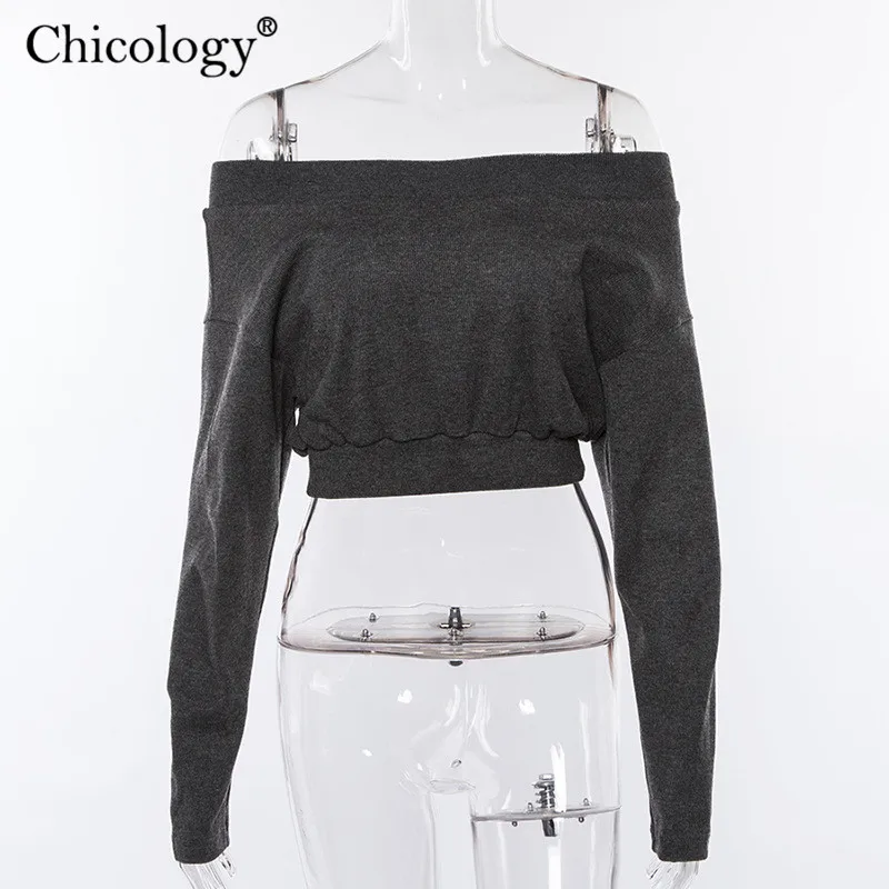 Chicology с открытыми плечами пуловер уличная одежда Кофты женское длинным рукавом Лонгслив поп одежда на осень-зиму леди повседневное кроп Топ