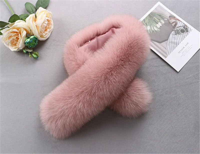 Стиль, Воротник из натурального Лисьего меха, зимний теплый шарф из лисьего меха, женские модные аксессуары с зажимом, шарфы, разноцветные плотные шарфы
