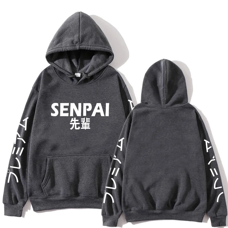Dark gray SENPAI, модная японская уличная одежда, толстовка с капюшоном, несколько цветов, для мужчин и женщин, с принтом, Harajuku, толстовки, пуловер, sudadera hombre - Цвет: Dark gray