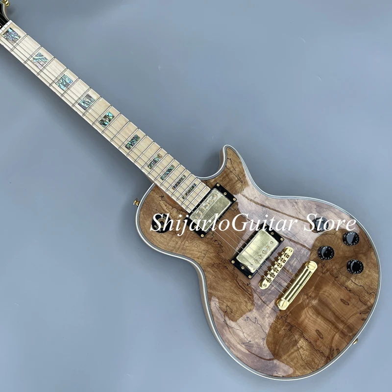 Custom LP electric guitar, wood grain finish body, maple fingerboard