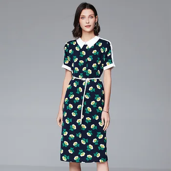 

women floral dresses 2020 summer white collar green flower long casual sexy office work beach boho plus size dress slim fit