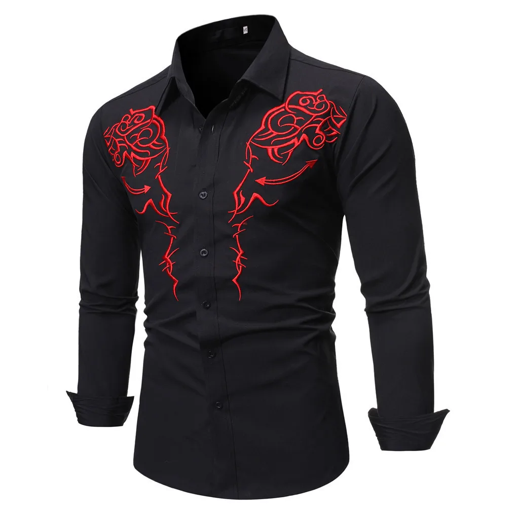 Рубашки мужская рубашка Camisa Hombre модная с длинными рукавами красивая рубашка с вышивкой деловая Повседневная рубашка Топ блузка рубашка Camisa Hombre рубашка