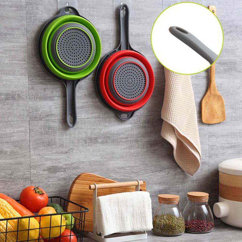 Silicone Fruit Vegetable Washing Colander Kitchen Storage Gadgets Creative Retractable Silicone Folding Handle Drain Basket