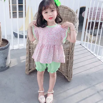 

Girl Clothes Set Summer Korean Casual Thin Loose Cool Outfits Set O-neck Top Short Sleeve Floral Shorts Girl Clothes Outfits