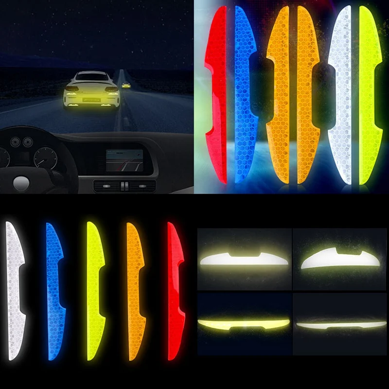 

4Pcs Car Door Sticker Decal Warning Tape Car Reflective Stickers Reflective Strips Car-styling 5 Colors Safety Mark Car Stickers